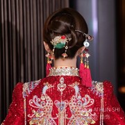 新娘新中式旗袍晨袍头饰，红色敬酒服发饰，复古国风结婚饰品步摇发簪
