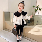 断码童装春装3-8岁洋气韩版女童翻领娃娃衫拼色衬衫宝宝上衣