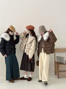 韩版大貉子毛领羽绒服，女短款2023冬翻领，加厚小个子面包服外套
