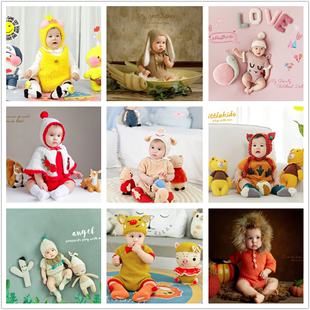 儿童宝宝婴儿摄影服装拍照主题道具抱枕靠枕百天周岁影楼毛线服饰