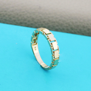 韩国纯14K黄金金砖戒指女 简洁方块K金指环 方型面首饰戒指