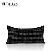 欧式现代新中式沙发黑白色几何条纹长腰靠枕样板房间软装饰抱枕套