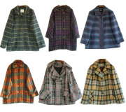 日本制vintage古着复古秋冬彩色格纹条纹宽松羊毛呢短外套孤品