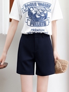 夏季薄款藏蓝色短裤女高腰，直筒宽松西装，短裤百搭休闲显瘦短裤