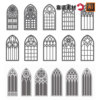 教堂拱门玻璃门，窗户线稿轮廓ai矢量，设计素材