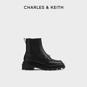 charles&keith秋冬女靴sl1-91900007gabine厚底牛皮切尔西靴女
