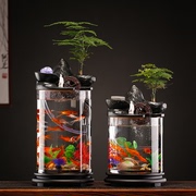 创意悬壶山水循环流水，摆件生态鱼缸家用招财，圆柱形玻璃养鱼水族箱