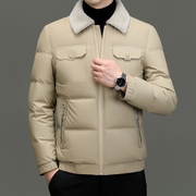 2023冬季男士羊毛领商务，休闲羽绒服防风，保暖翻领外套可脱卸毛领