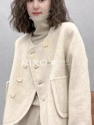 rixoexit法式双面羊绒大衣女短款秋冬韩版宽松圆领毛呢外套
