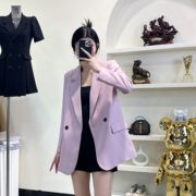 春季女士外套宽松休闲西装外套紫色糖果色西装318266