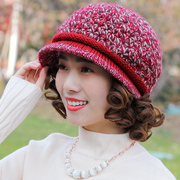 毛线帽子女冬天韩版百搭手工，编织加绒针织帽，宽檐护耳中老年保暖帽
