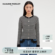 claudiepierlotoutlet春季女装短款黑白，条纹针织开衫cfpca00498