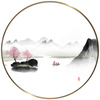 新中式玄关装饰画客厅圆形，山水画国画靠山走廊挂画过道壁画水墨画