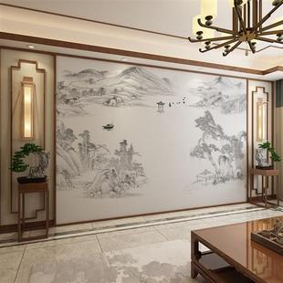 新中式山水壁画客厅电视背景墙壁E纸壁布沙发影视壁纸卧室墙布