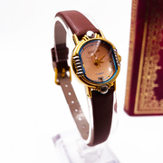 haida库存日历镀金棕色，皮带小巧复古经典，手表女手动机械表