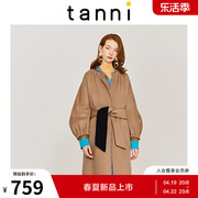 tanni女装收腰显瘦气质双面毛呢系带羊毛女装大衣商场TI31CO025A