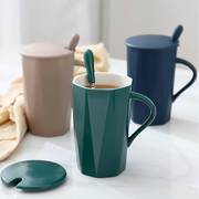 陶瓷杯子创意个性潮流马克杯带盖勺喝水杯家用男女情侣茶杯咖啡杯