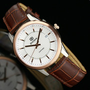 防水品牌男夜光石英皮带，手表时尚瑞士日历，真皮钢带国产腕表