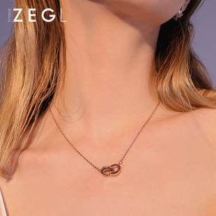 ZEGL玫瑰金环环相扣项链送女友锁骨链双环吊坠情侣饰品情人节礼物
