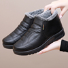 冬季老北京棉鞋，女加绒防水皮面中老年短靴厚底，防滑保暖妈妈鞋