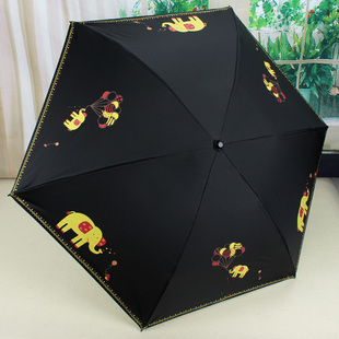彩虹屋黑胶防晒遮阳伞折叠三折伞，小清新晴雨两用超轻太阳伞小黑伞