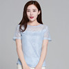 蕾丝镂空雪纺衫女2024夏季韩版短袖，t恤上衣女修身白色打底衫