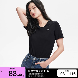 合辑款绫致Vero Moda T恤女2024春夏新基础款V领字母logo上衣