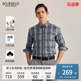 scofield男装春季衬衣长袖时尚，商务休闲复古格子衬衫男士