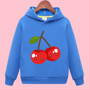 中小学生班服红樱桃儿童蓝色 卫衣加绒水果童装加厚帽衫 男女童绒