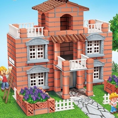 小小泥瓦匠盖房子砌墙玩具儿童手工diy撘建砖头建筑模型拼装别墅