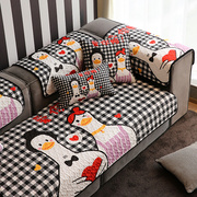 北欧时尚卡通格子四季通用沙发垫组合布艺沙发巾防滑皮沙发坐垫套