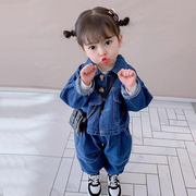 女童套装春秋2021潮牛仔外套洋气时髦网红6岁韩版宝宝两件套2