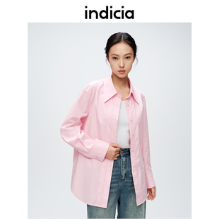 indicia标记春季粉色，衬衫纯棉宽松纯色衬衣女装c6a404cs033