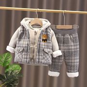 男童秋冬套装2023宝宝冬装加绒三件套婴儿童装0-4岁外套衣服3