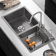 万和vanward厨房水槽304不锈钢洗菜盆双槽洗碗槽水池家用灰纳米
