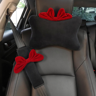 汽车头枕护颈枕网红创意蝴蝶结车载座椅安全带护肩套一对可爱车品