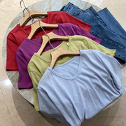 韩版垂感纯色圆领短袖中长款T恤甜美夏季上衣时尚休闲洋气C¥23c