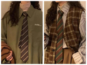 棕色咖啡条纹领带女复古风绿色手打百搭休闲衬衫配饰男日系学院风