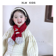 新年款喜庆过年~中国风，冬季儿童围巾，男女童宝宝保暖毛绒针织围脖