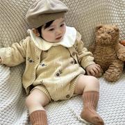 韩版童装秋冬季婴幼儿绣花开衫毛衣女童宝宝镂空针织外套外穿毛衫