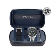 nautica男式nautica复古不锈钢和硅胶手表盒，套装-什锦b