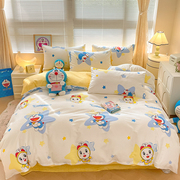 纯棉全棉儿童被套单件卡通，被罩机器猫男孩床上用品床笠式三四件套