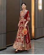绣禾服中式嫁衣秀禾丝绒，大红色服装新娘，服装2023网红款式