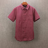 夏季纯棉男装 薄款紫红小格子千鸟格短袖衬衫 欧美单 尺码偏大点