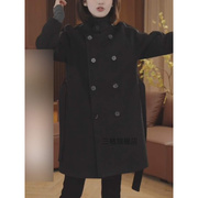 轻奢女装黑色风衣女士外套，2023冬季保暖加厚洋气时尚毛呢大衣