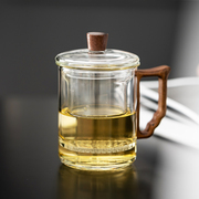 玻璃茶杯个人专用耐高温茶水分离泡茶杯过滤办公室水杯木把茶道杯