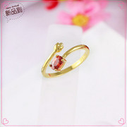 越南沙金戒指 镀24K黄金女士精致玫瑰花带钻镶皓石红绿紫彩钻戒指