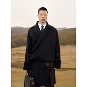 双面呢纯羊毛西装领黑藏袍  藏族服装男小众商务高级外套日常藏装