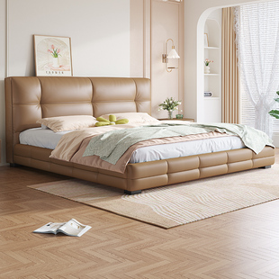 拉芙菲意式极简真皮床轻奢主卧大床现代简约1.8米实木双人床软包