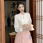 新中式轻国风盘扣衬衫春装女2024年长袖搭配马面裙的雪纺上衣